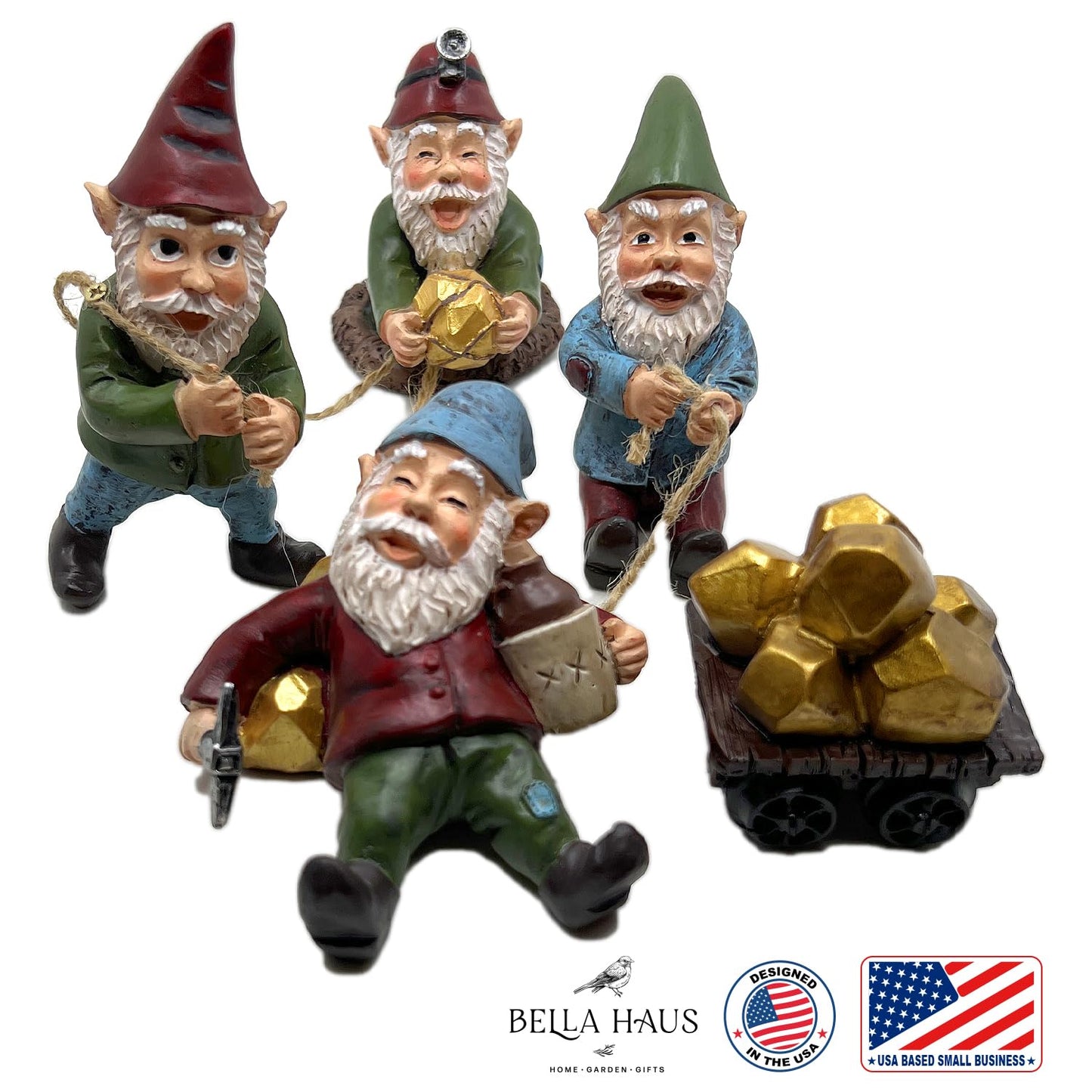 BELLA HAUS DESIGN The Gnome Creek Mining Company Garden Statue | Authentic Gold Prospector's Poly-Resin Outdoor Decor |Poly-Resin 5pc Set (Gnome Creek Mining)