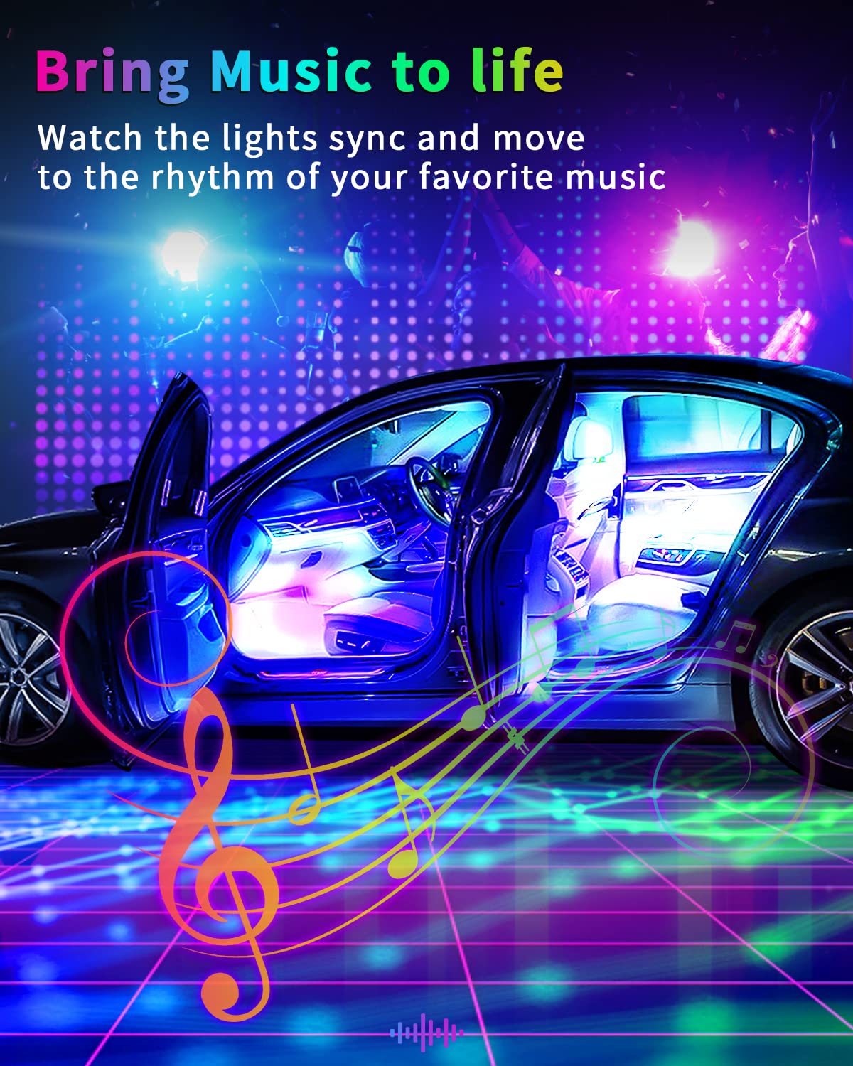 YM E-Brightt RGB LED Strip Lights for Car App Control with Remote Led Lights car Interior with Charger Music Sync Under Dash Footwell Neon Lighting Kit w/USB Cable DC 12V