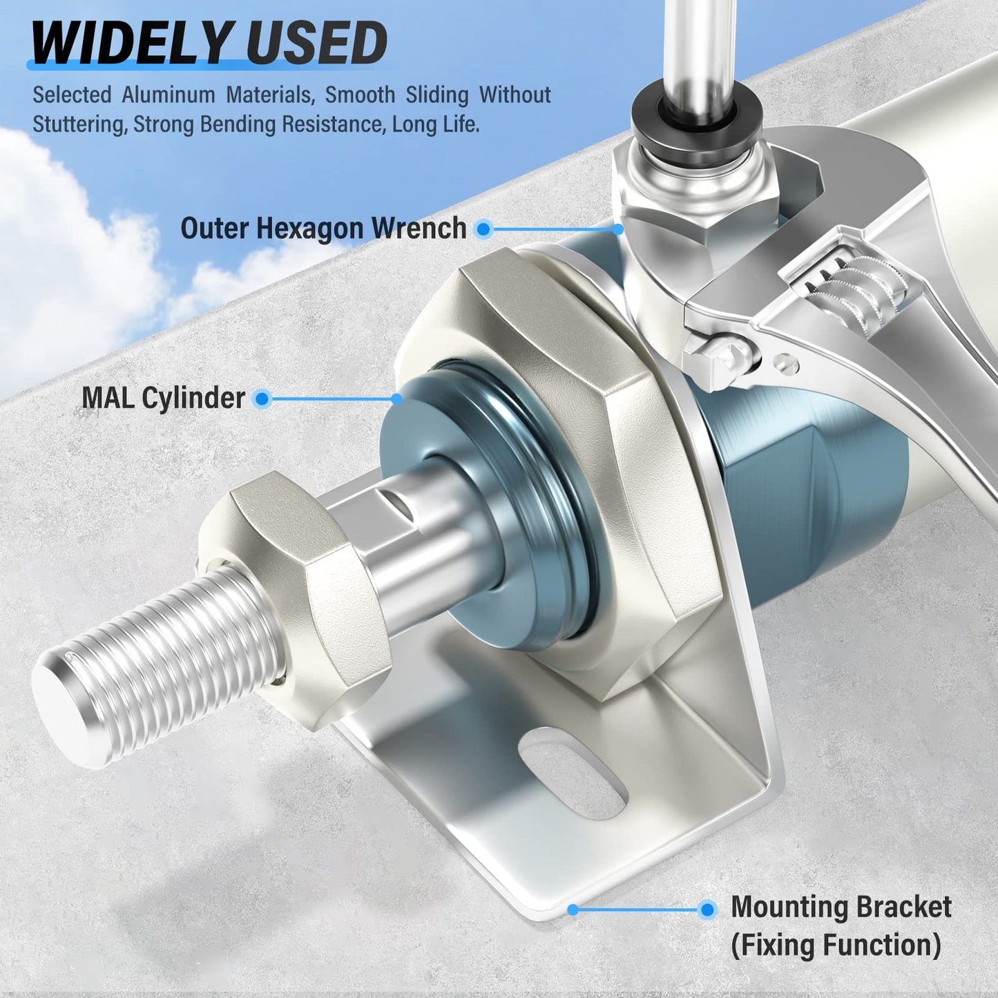 TAILONZ PNEUMATIC 25mm Bore 50mm Stroke Air Cylinder Double Action with Y Connector and 2Pcs 6mm Fitting MAL25x50