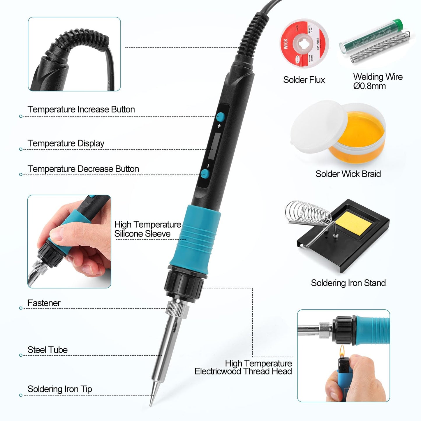 WORKEASE 100W Soldering Iron Kit, LED Digital Solder Iron with 5pcs Tips, 10s Fast Heating Max 932℉, Adjustable Temperature Soldering Iron Kit for Electronics for Electronic Repair, DIY