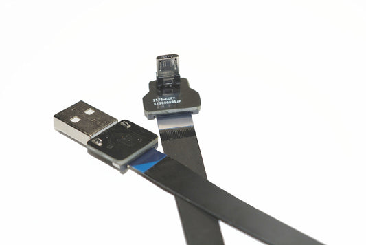 Permanent Black FPV Flat Slim Thin Ribbon FPC Cable Micro USB 90 Degree to Standard USB A for sync and Charging (60CM)