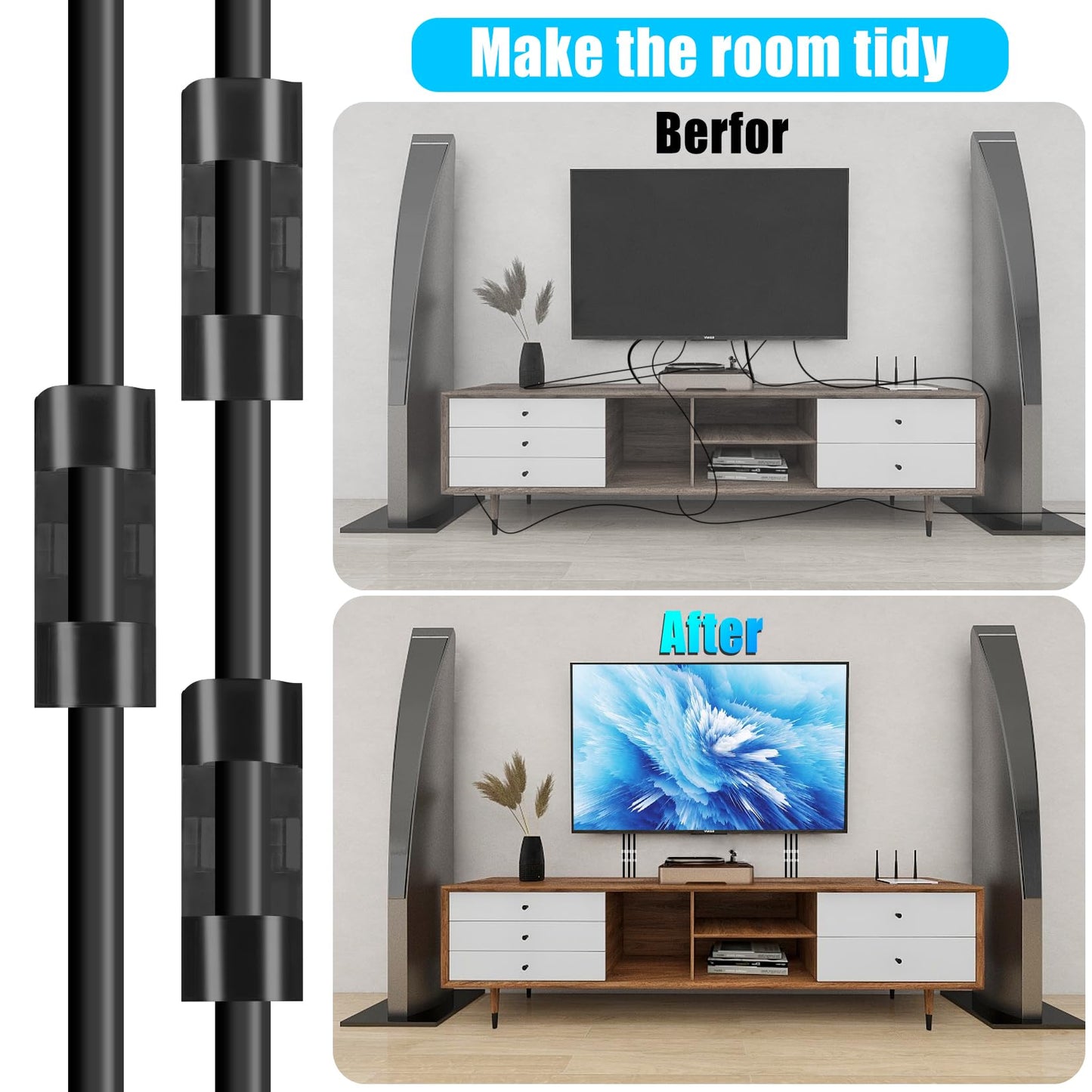 XHF 35pcs Large Self Adhesive Cable Clips Black,Wire Clips Cable Management Wire Organizer Cord Holder for Under Desk, Car, Wall, TV PC Ethernet Cable