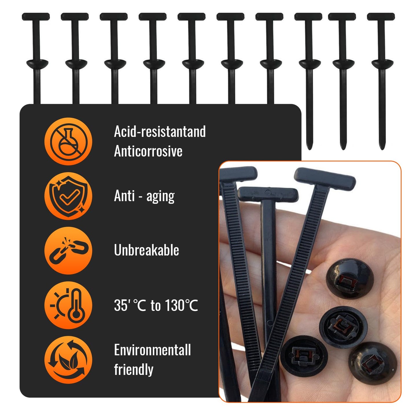 100PCS Nylon Universal Cable Tie Buckle – Heavy Duty Self-Locking Zip Ties Holder with Pin & Button Design, Plastic Cable Ties Tool Fasteners Car Body, UV Resistant Zipties for Car Daily Auto Fixing