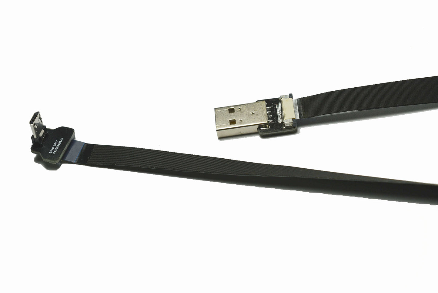 Black Flexible FPV Flat Slim Thin Ribbon FPC Cable Micro USB 90 degree to standard USB A for sync and charging (80CM)