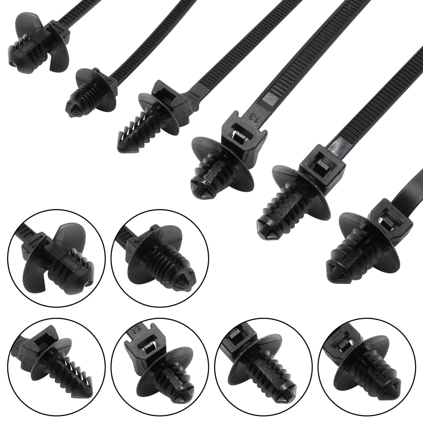SWZHAI 120 PCS Push Mount Zip Ties, Nylon Car Mount Wire Tie Snap in Cable Zip Ties, Black Push Mount Cable Ties Automotive Zips Tie Fastener Wire Harness Clips for Wire Tying (6-Types)