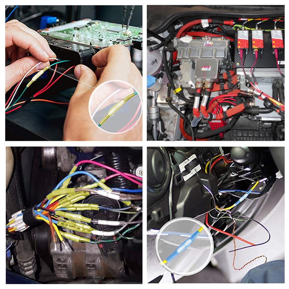 HKS Red 200 PCS Heat Shrink Butt Connector 22-16 AWG - Electrical Connectors - Tinned Red Copper 0.8mm - Automotive Marine Stereo Boat Crimp - Waterproof and Insulated