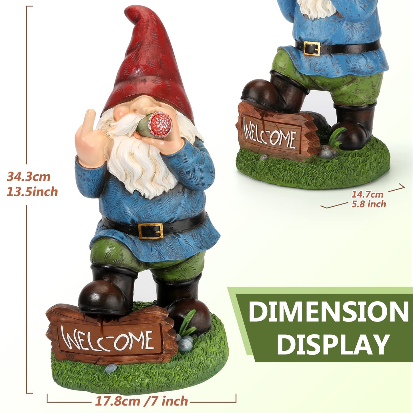 Resin Gnomes Garden Decor, 13.5" Tall Solar Large Inappropriate Funny Gifts Gnome Outdoor Statues for Yard, Patio, Lawn, Outside Naughty Gnome Garden Decorations Gift for Men Women