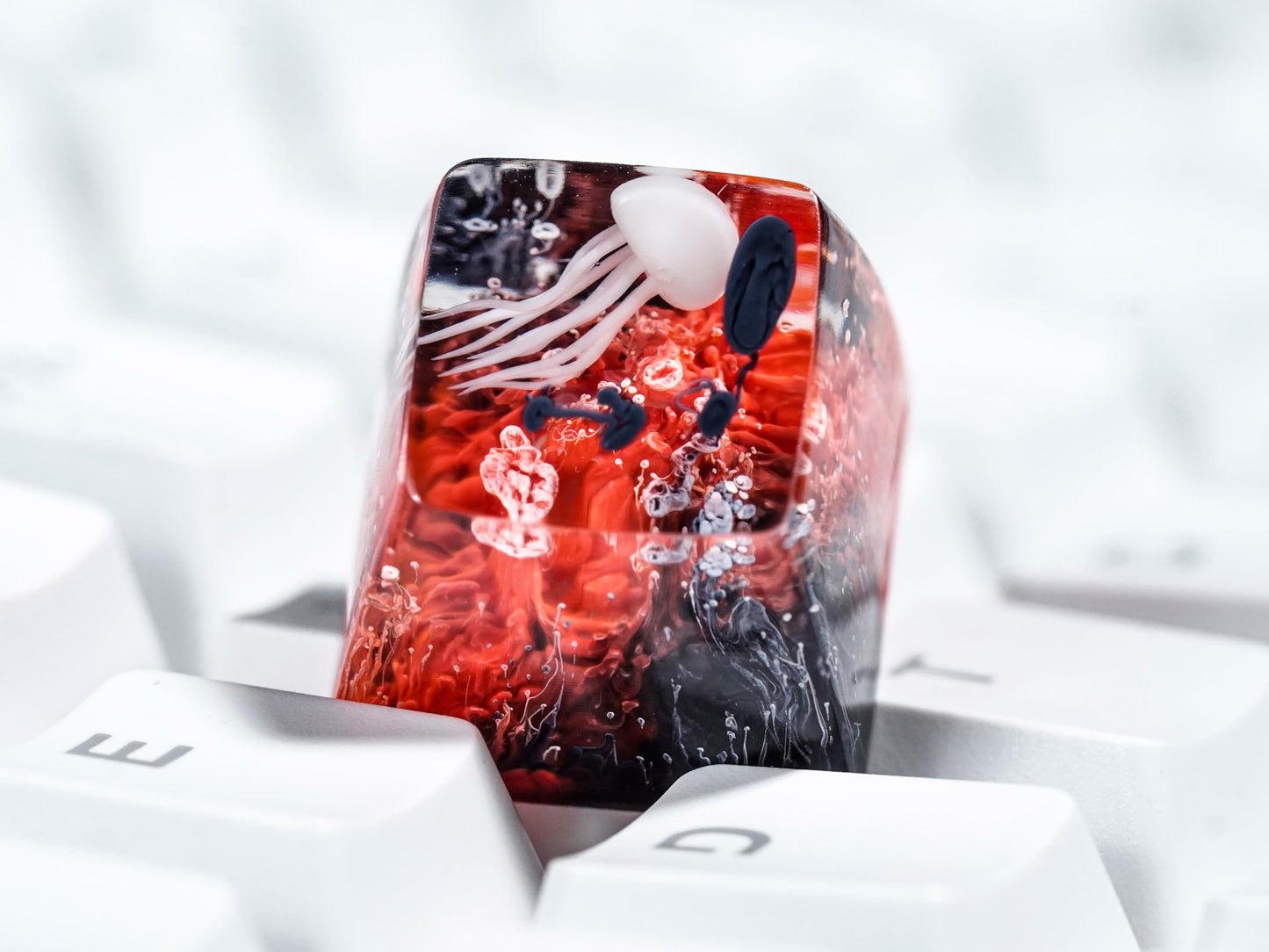 DATKEY Jellyfish Red & Black Artisan Ocean Keycaps - Cute & Aesthetic Custom Keycaps for Gaming Lovers