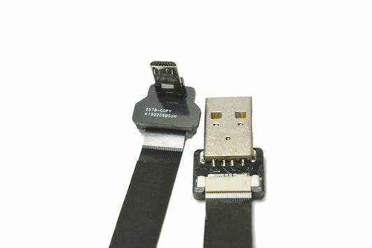 Permanent Short FPV Flat Slim Thin Ribbon FPC Cable Micro USB 90 Degree to Standard USB A for sync and Charging (15CM)