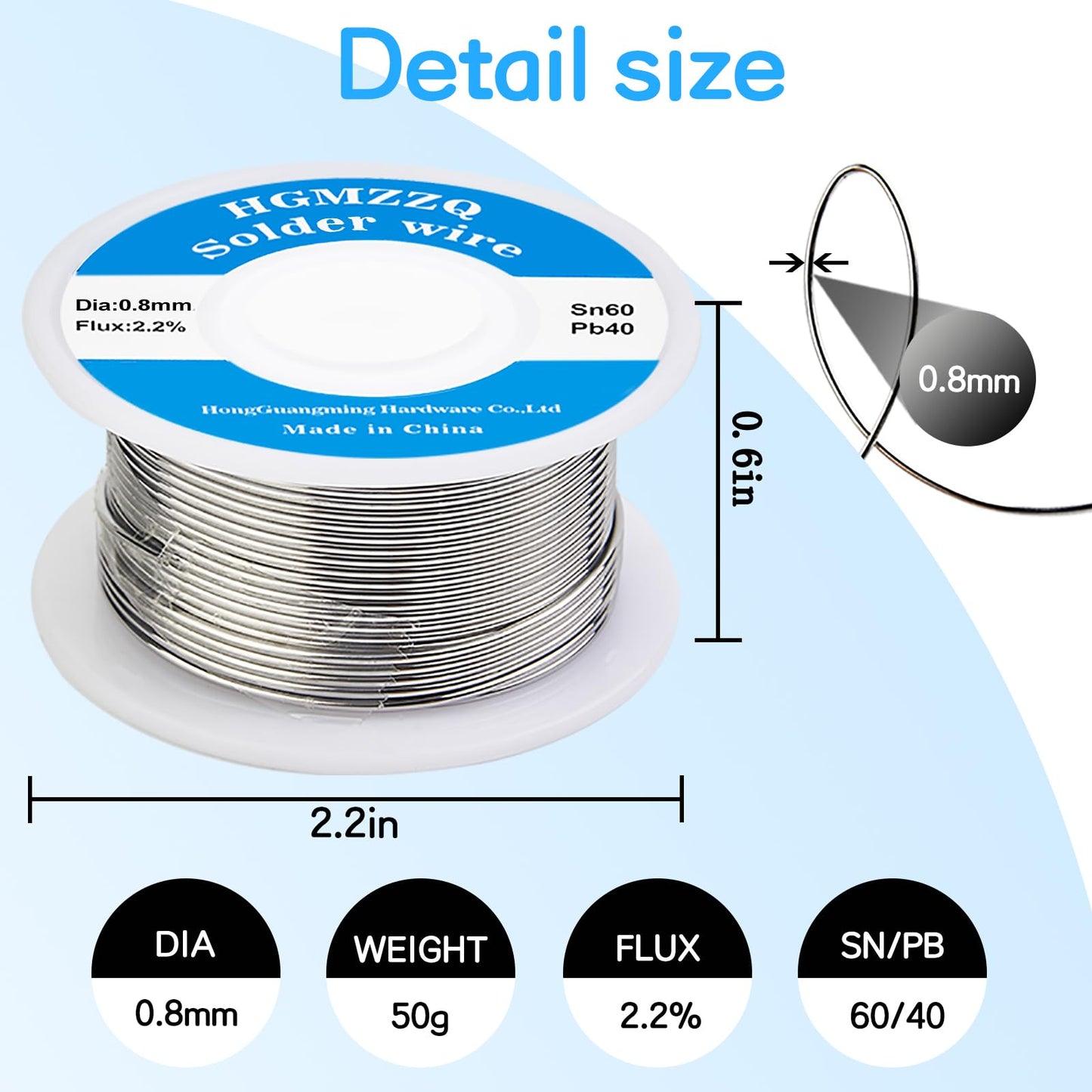 HGMZZQ 60/40 Tin Lead Solder Wire with Rosin core for Electrical Soldering 0.031 inch(0.8mm-50g)