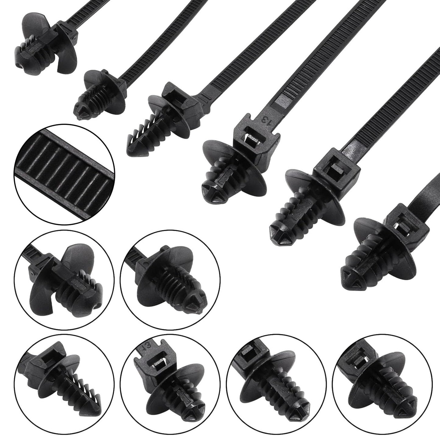 SWZHAI 120 PCS Push Mount Zip Ties, Nylon Car Mount Wire Tie Snap in Cable Zip Ties, Black Push Mount Cable Ties Automotive Zips Tie Fastener Wire Harness Clips for Wire Tying (6-Types)