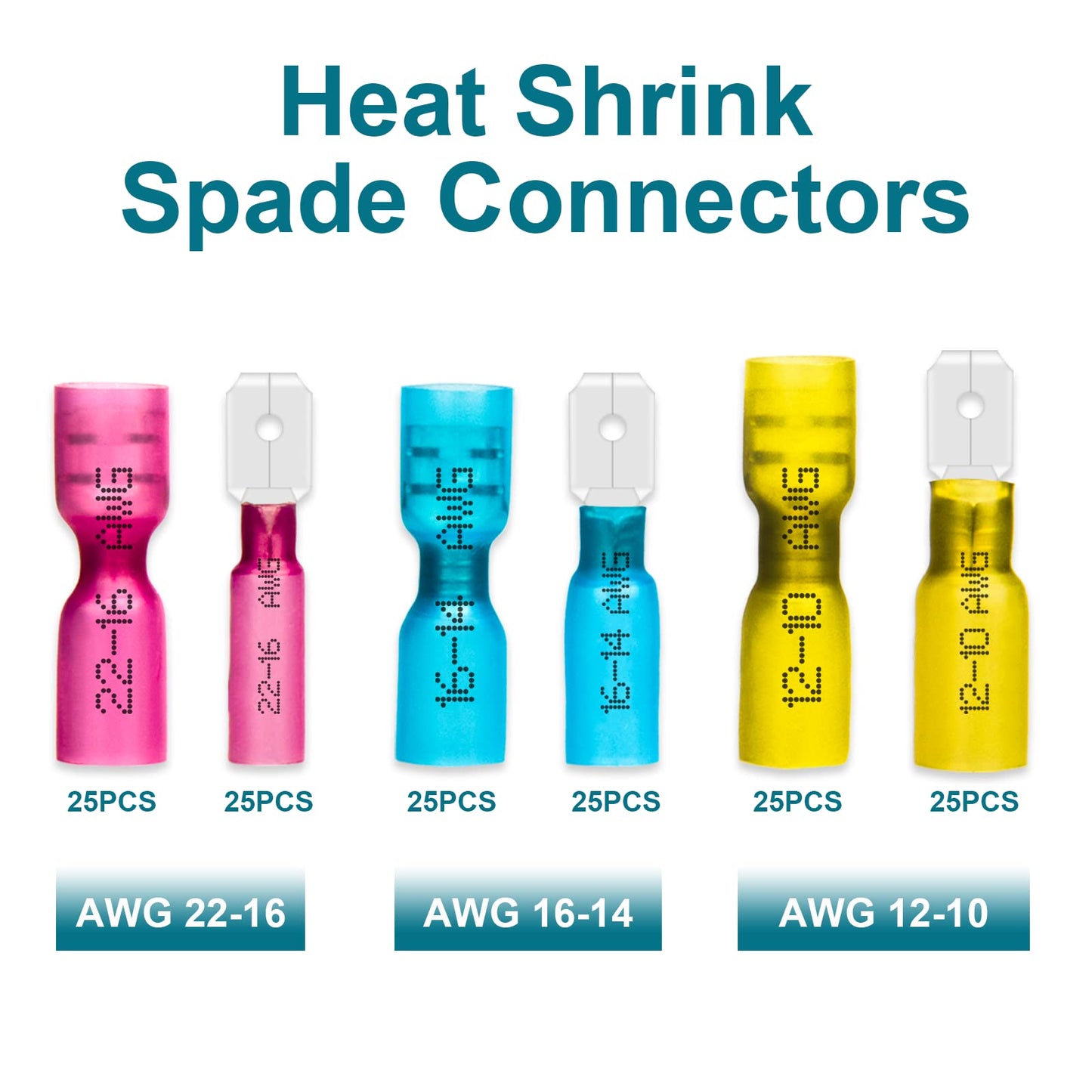 150 PCS Spade Connectors, Heat Shrink Spade Terminals 22-10 AWG, Wire Connectors Male and Female by MENTBERY