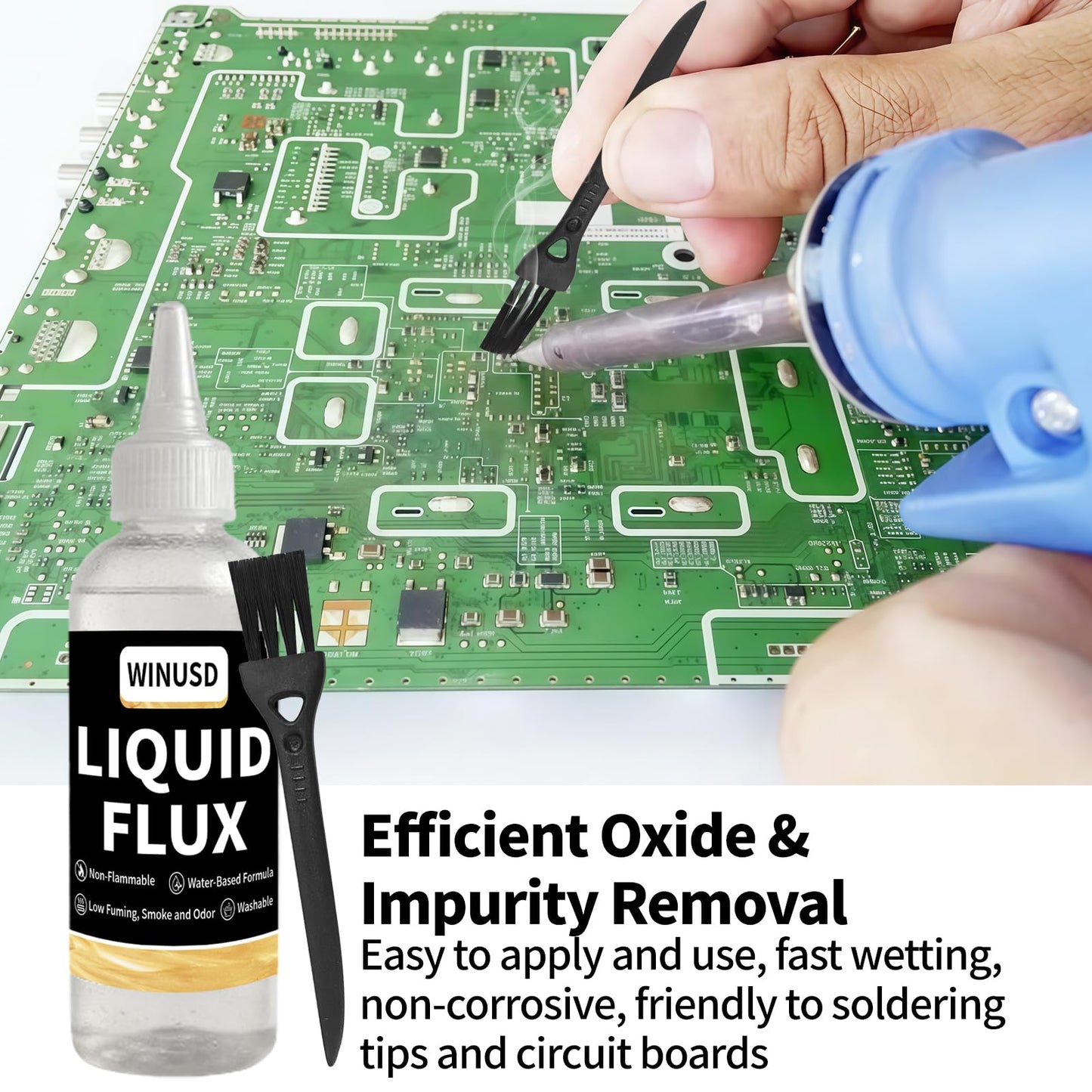 Liquid Solder Flux(100 ml/4 Oz.) | Water-Based No-Clean Liquid Flux for Soldering Electronics | Lead-Free Liquid Flux Soldering Tools for SMD/BGA/IC/PCB Repairing, Stained Glass Repair Solder Work