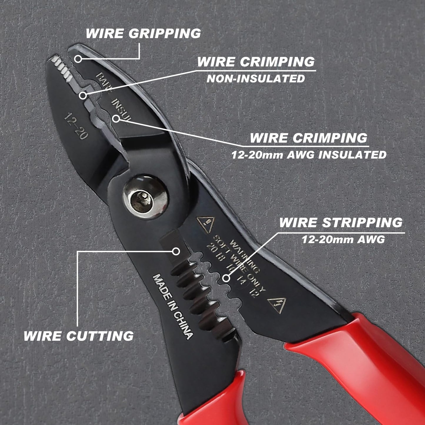 GOLD DEER 4 in 1 Wire Crimper Stripper 7 Inches Compact Wire Stripper Multi Purpose Electricians Pliers Professional Electrical Cable Stripping Crimping Tool 12-20 AWG Wire for Household Industrial