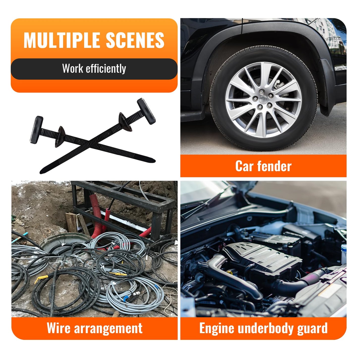 100PCS Nylon Universal Cable Tie Buckle – Heavy Duty Self-Locking Zip Ties Holder with Pin & Button Design, Plastic Cable Ties Tool Fasteners Car Body, UV Resistant Zipties for Car Daily Auto Fixing