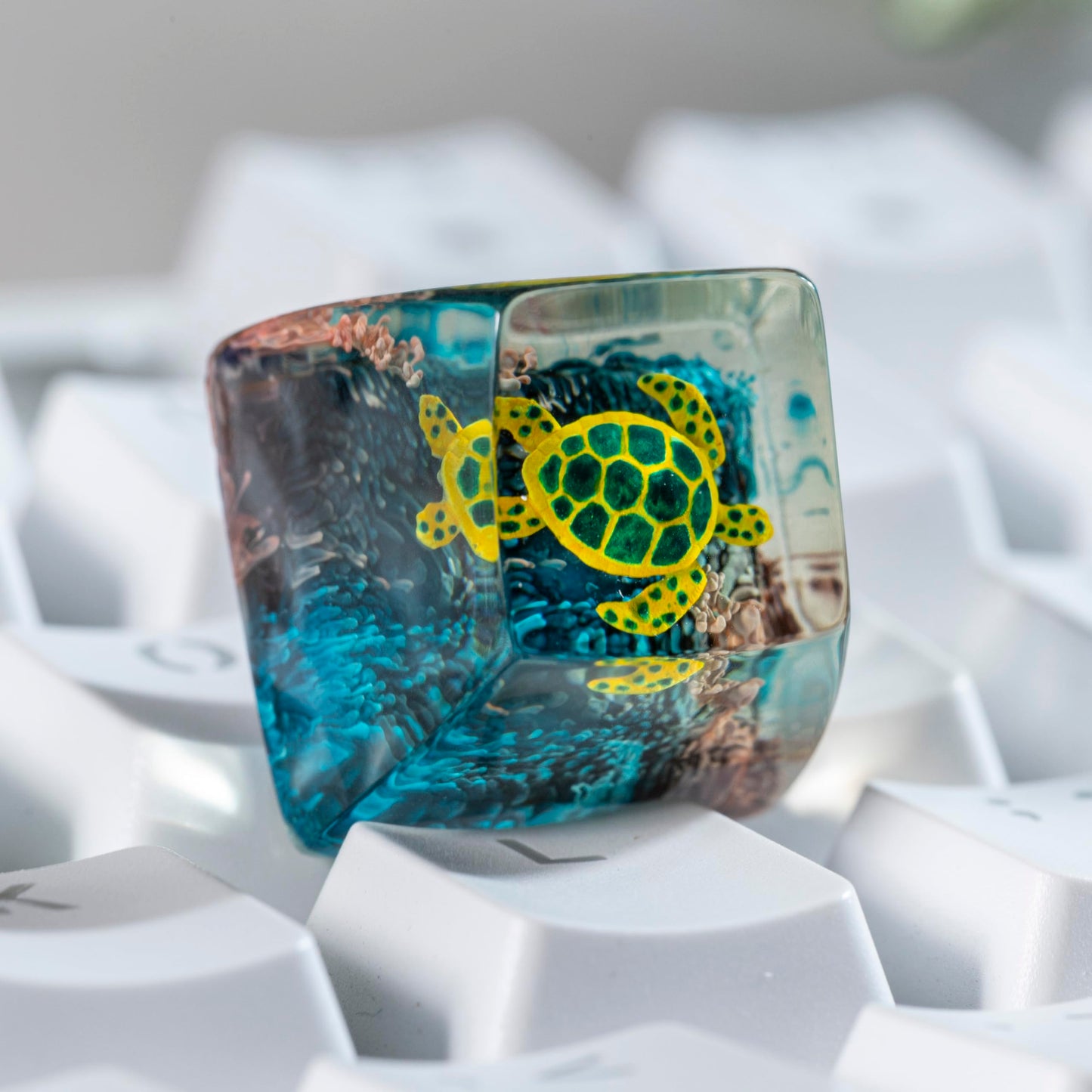 DATKEY Turtle Ocean Artisan Keycap Custom Turtle Sea Handmade Resin Keycap RGB Keyboard Cherry MX Mechanical Gaming Most Keyboard Gift for Man On Valentine Christmas
