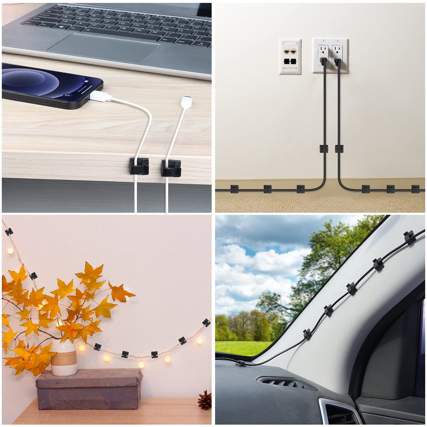 Large Adhesive Cable Clips (45 PCS, Black), Upgraded Wire Clips For Electric Wires, Cord Clips Adhesive Wire Holders For Cable Management Under Desk, Car, Wall, Extension Cord, Ethernet Cable, TV-Coax