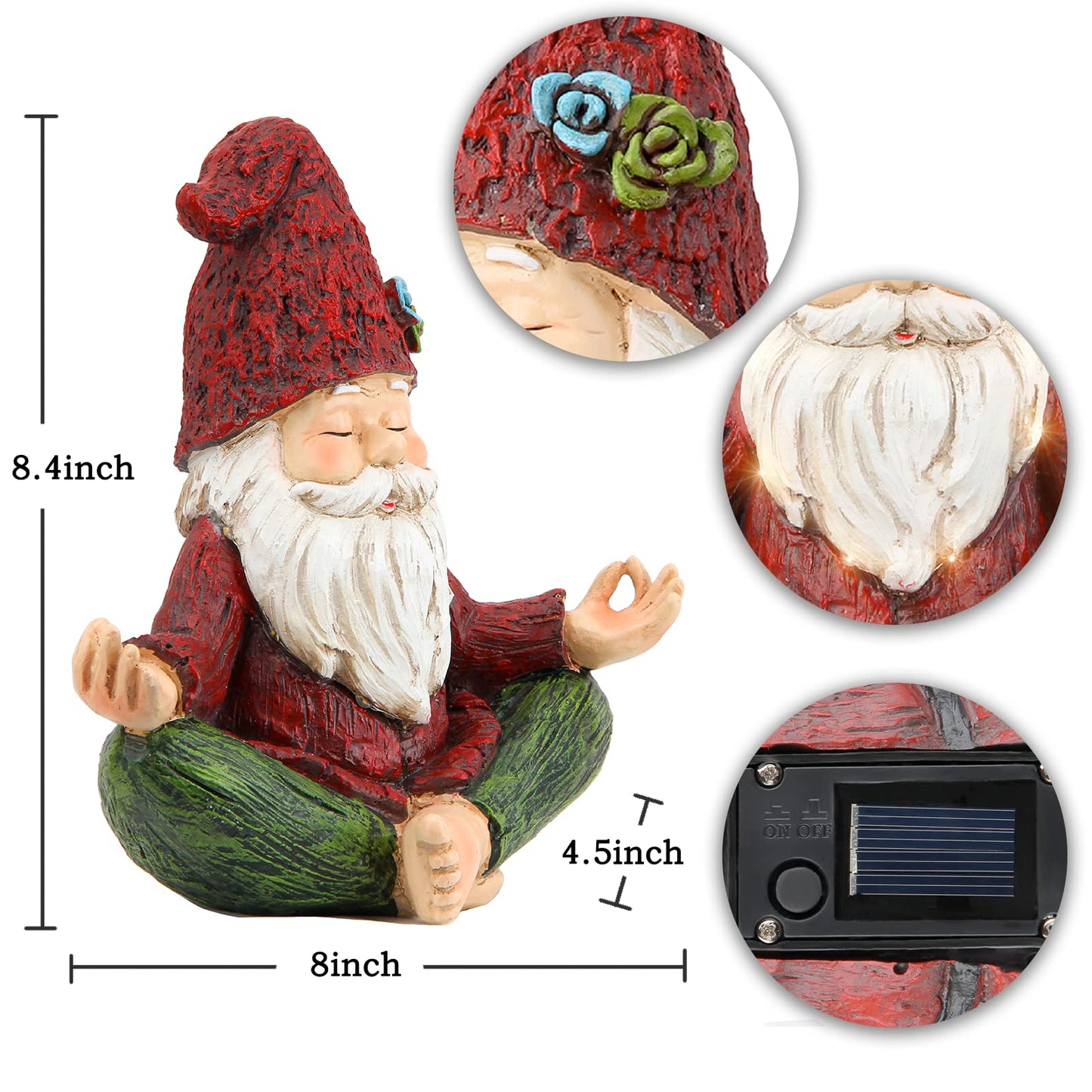 Garden Yoga Gnome Statue, Outdoor Gnomes Figurine with Solar Lights, Knome in Yoga Pose for Garden Decor, Elf Sculptures and Statues for Patio Lawn Yard