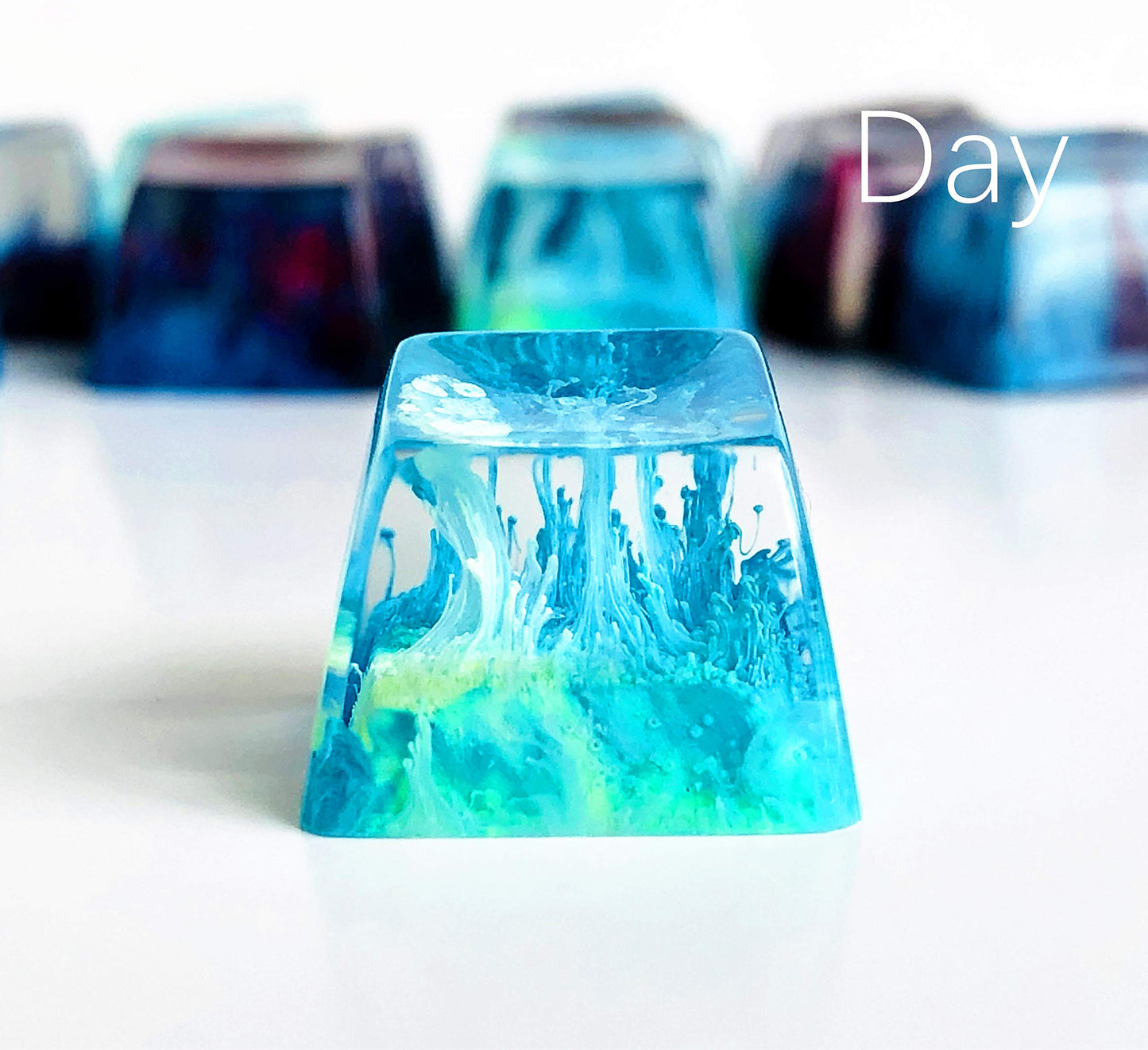 Handmade Seabed Landscape R4 Keycap Resin Artisan Backlit Switch SA Profile for Cherry MX RGB Gaming Mechanical Keyboard DIY Replace (Light Blue)