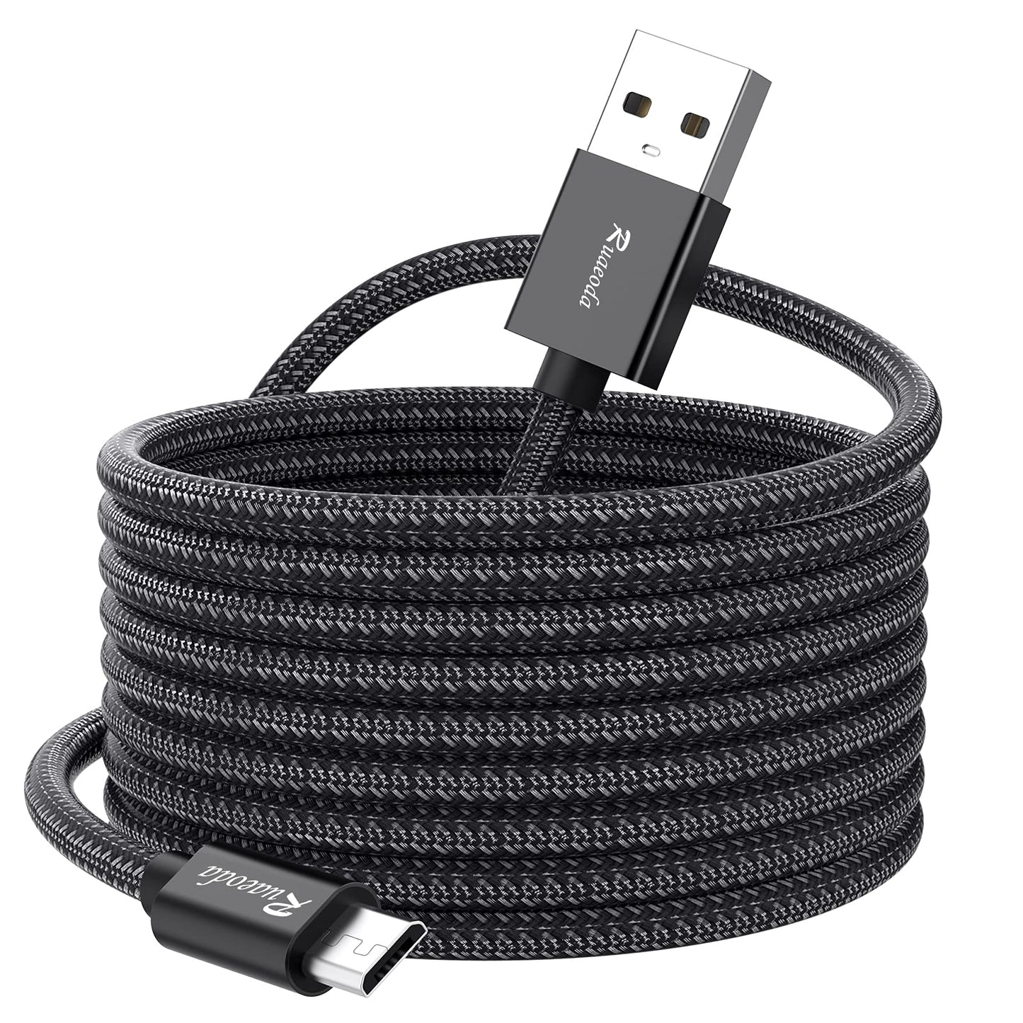 Ruaeoda Long Micro USB Cable Android Charger 20ft with Gold-Plated PS4 Charger Cable - High Speed 2.0 USB A Male to Micro USB Nylon Braided Cable for Android Phone
