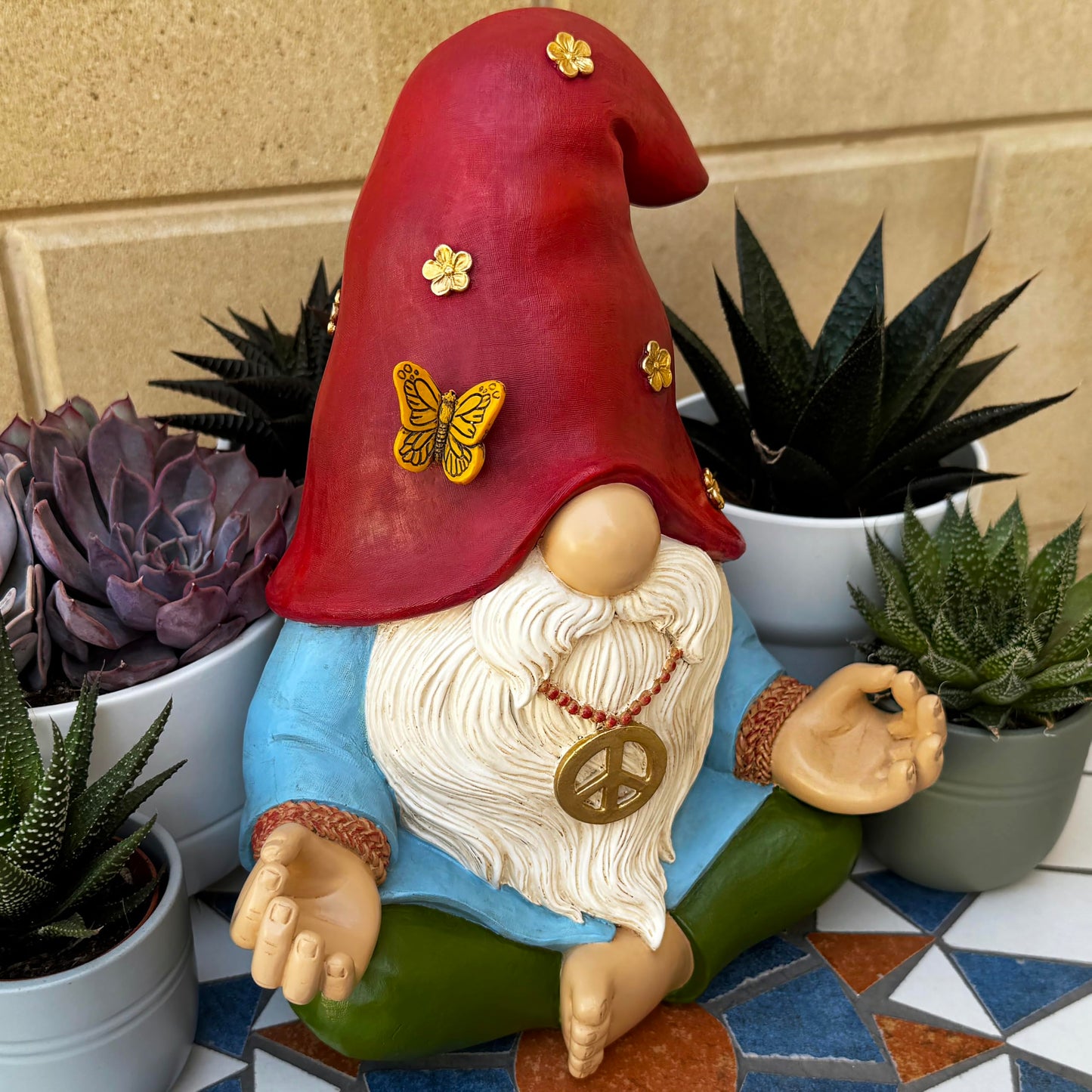 Mood Lab Garden Gnome - Funny Zen Hippie Gnome Figurine - 9.1 Inch Tall Lawn Statue - for Outdoor or House Decor