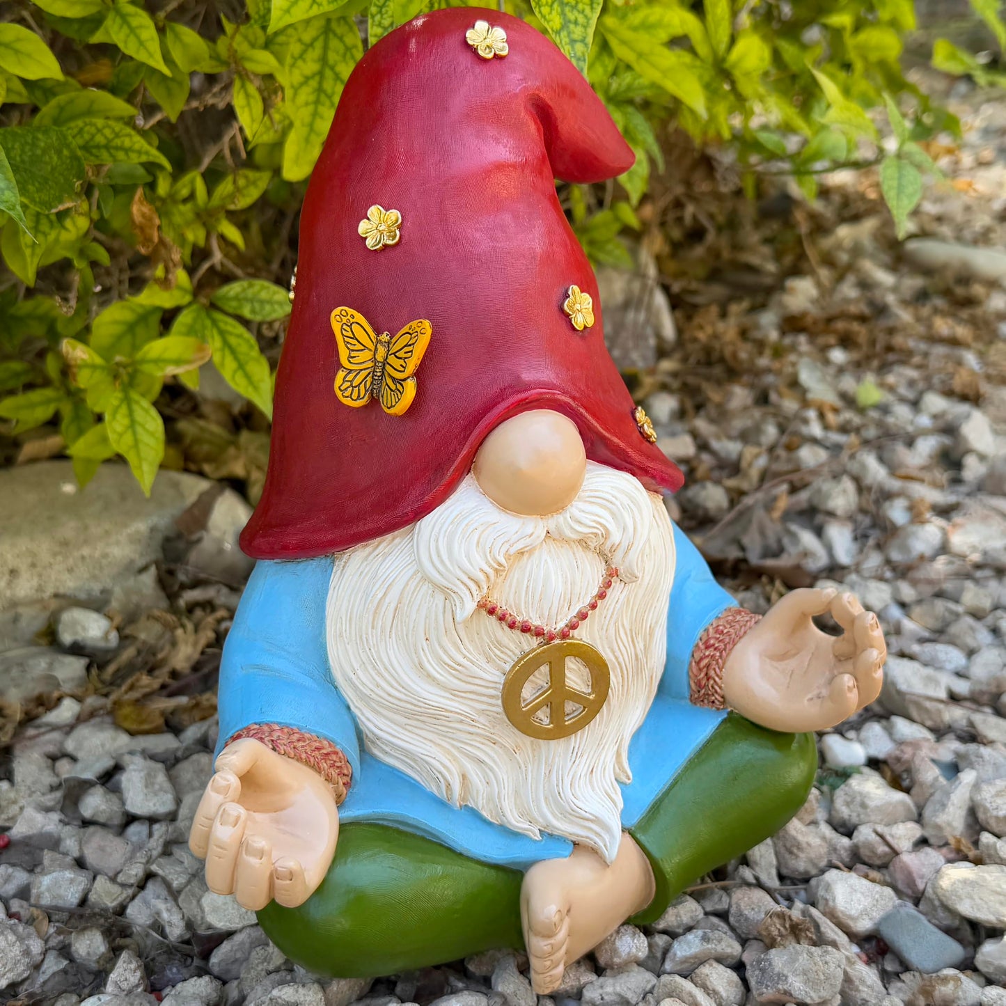 Mood Lab Garden Gnome - Funny Zen Hippie Gnome Figurine - 9.1 Inch Tall Lawn Statue - for Outdoor or House Decor