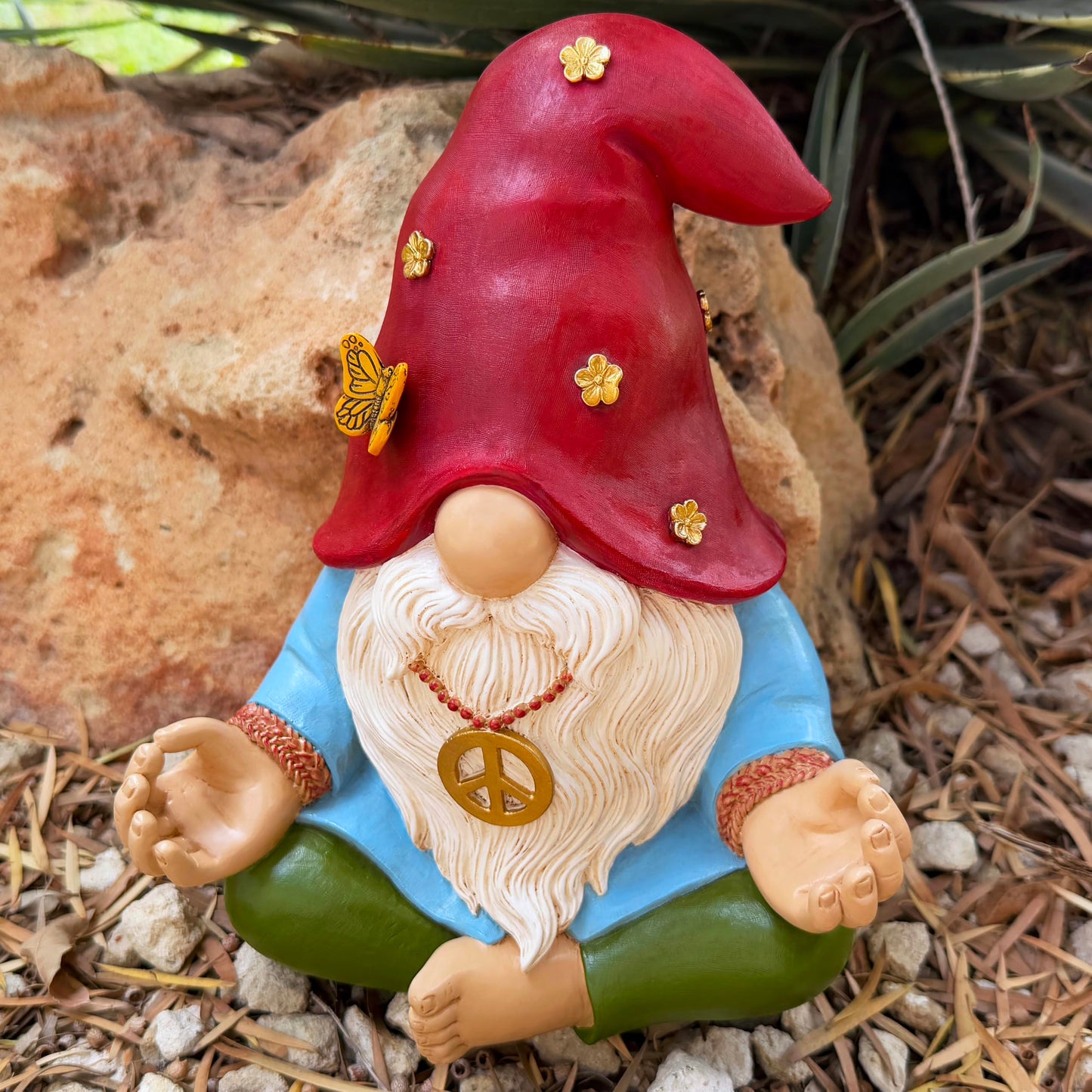 Mood Lab Garden Gnome - Funny Zen Hippie Gnome Figurine - 9.1 Inch Tall Lawn Statue - for Outdoor or House Decor