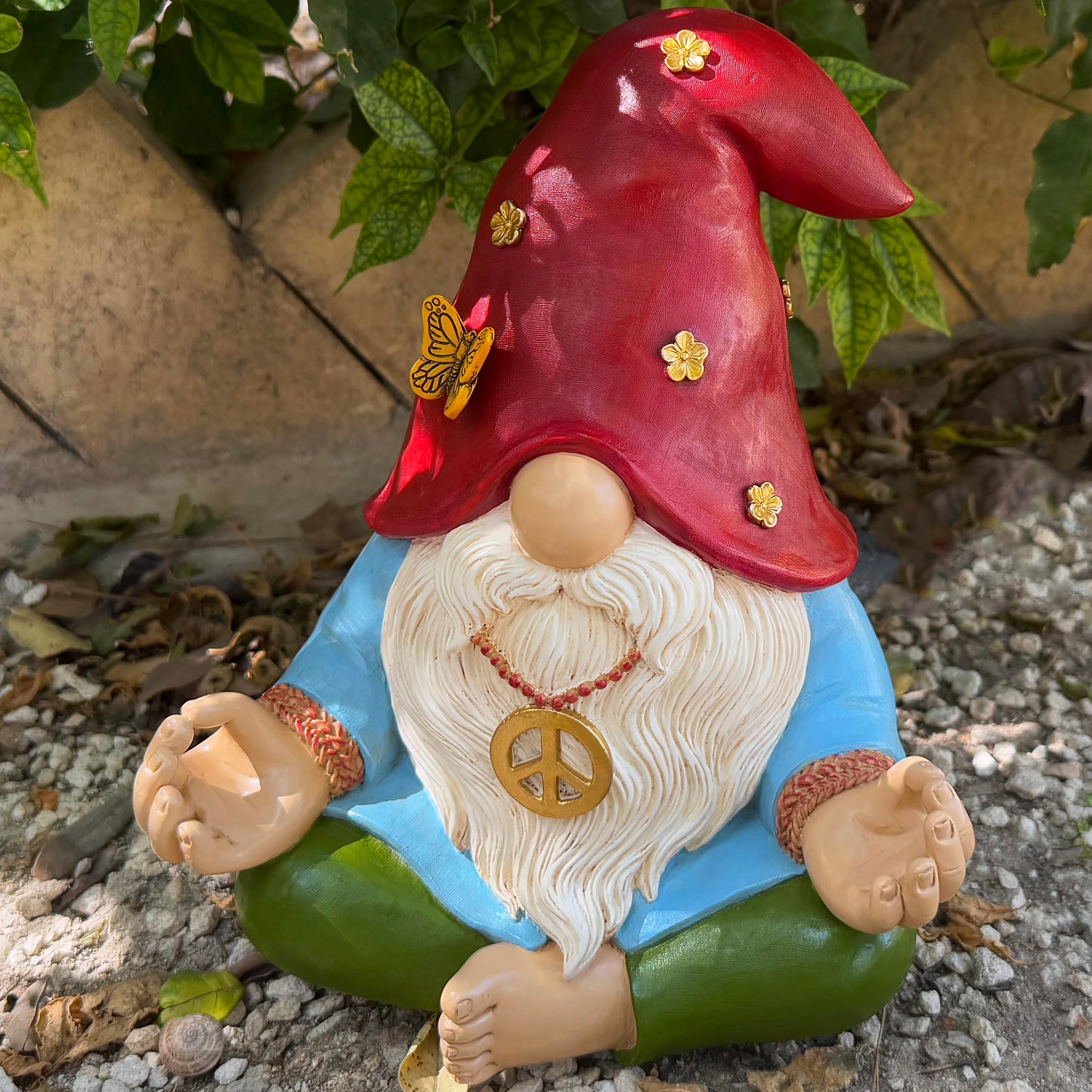 Mood Lab Garden Gnome - Funny Zen Hippie Gnome Figurine - 9.1 Inch Tall Lawn Statue - for Outdoor or House Decor