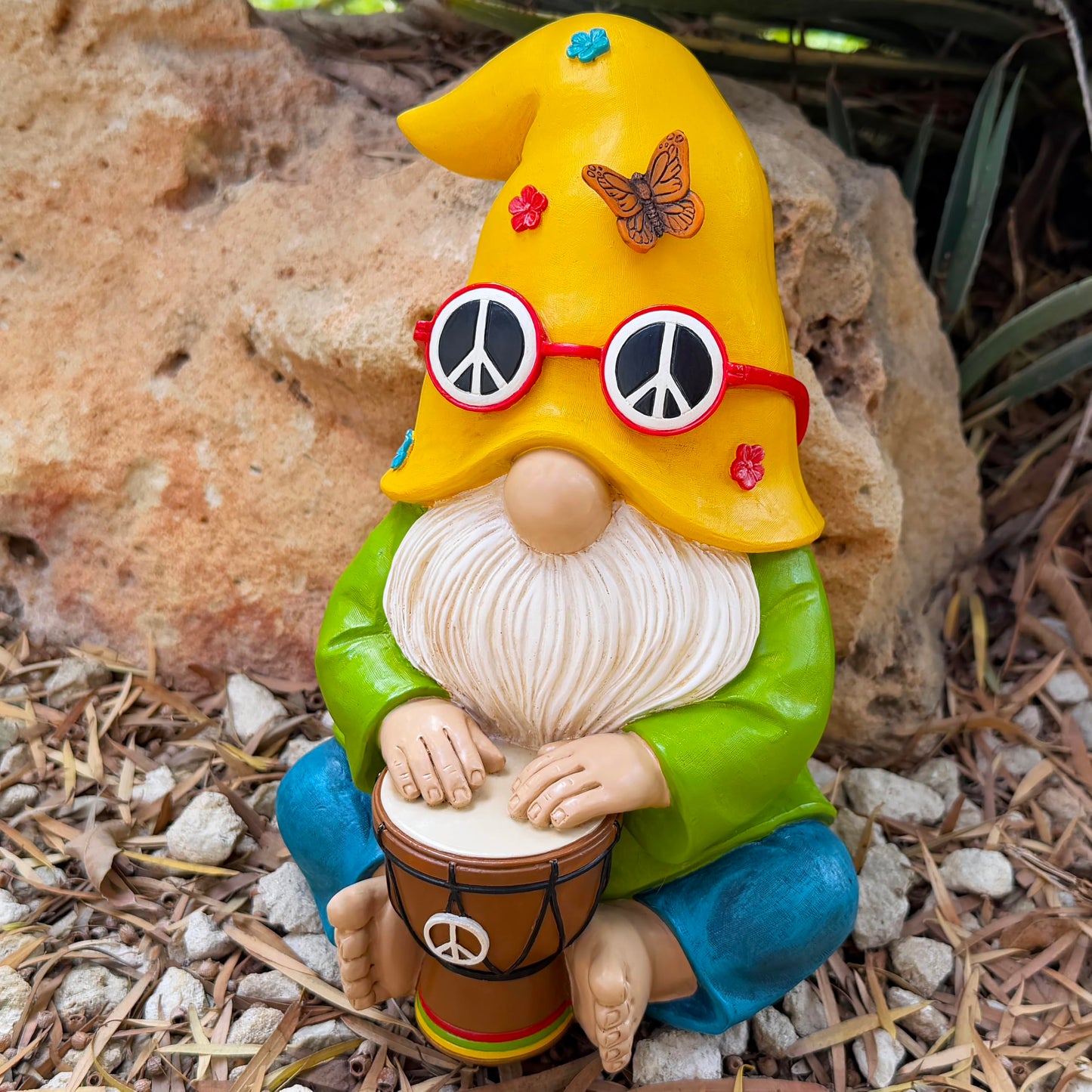 Mood Lab Garden Gnome - Hippie Drummer Gnome Figurine - 9.1 Inch Tall Funny Lawn Statue - for Outdoor or House Decor