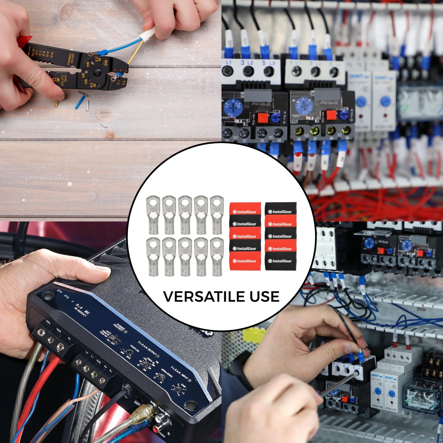 InstallGear 1/0 Gauge AWG Tinned Pure Copper Lugs Ring Terminals Connectors with Heat Shrink, 10-Pack - 1/0 Ring Terminal - Electrical Connectors, Heat Shrink Wire Connectors for 1/0 Gauge Wire
