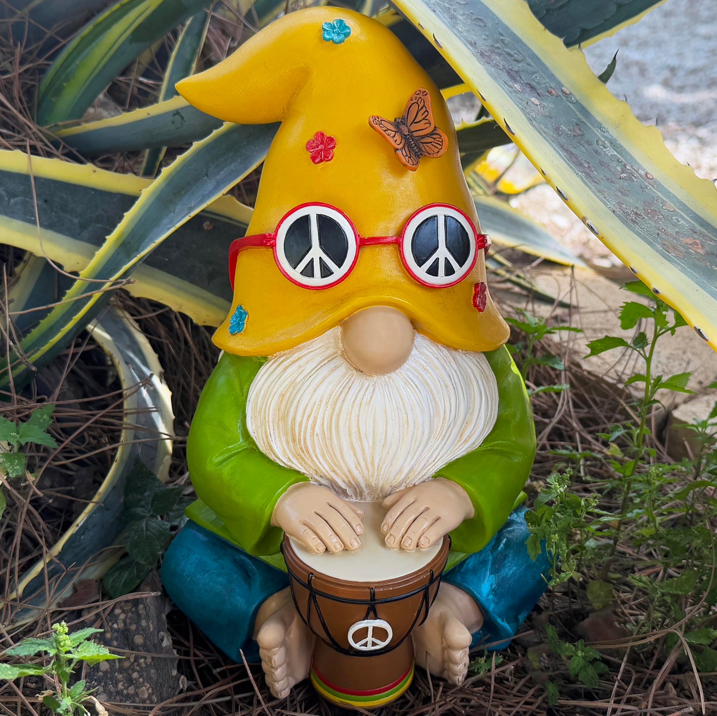 Mood Lab Garden Gnome - Hippie Drummer Gnome Figurine - 9.1 Inch Tall Funny Lawn Statue - for Outdoor or House Decor