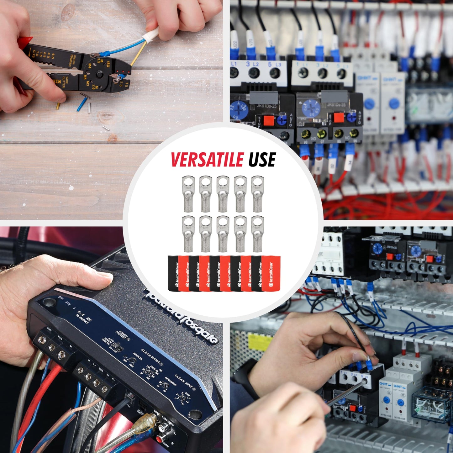 InstallGear 4 Gauge AWG Tinned Pure Copper Lugs Ring Terminals Connectors with Heat Shrink - 10-Pack | Electrical Connectors, Heat Shrink Wire Connectors for 4 Gauge Wire Terminals