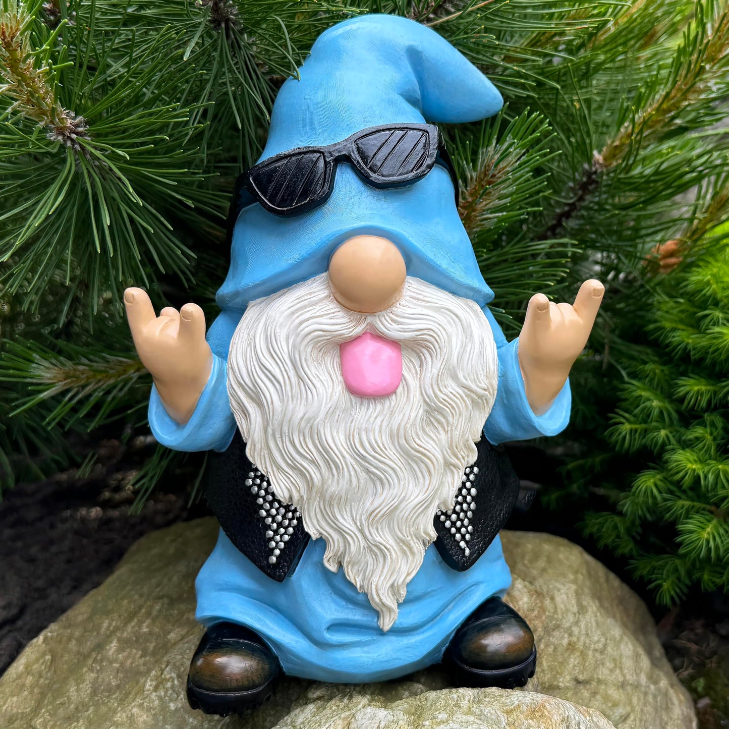Mood Lab Garden Gnome - Rocker Gnome Statue - 9.25 Inch Tall Lawn Figurine - for Outdoor or House Decor - Funny Yard and Patio Decoration