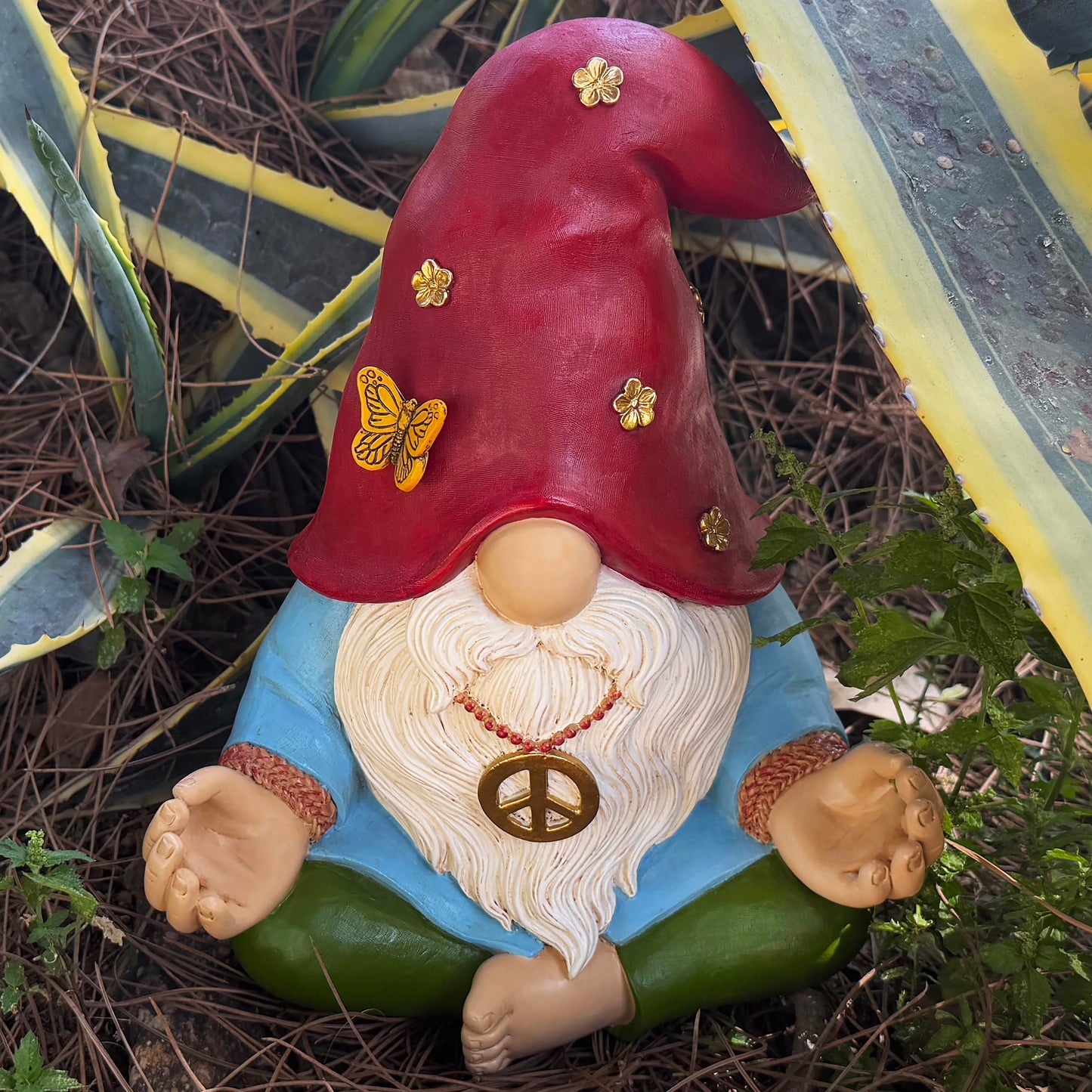 Mood Lab Garden Gnome - Funny Zen Hippie Gnome Figurine - 9.1 Inch Tall Lawn Statue - for Outdoor or House Decor