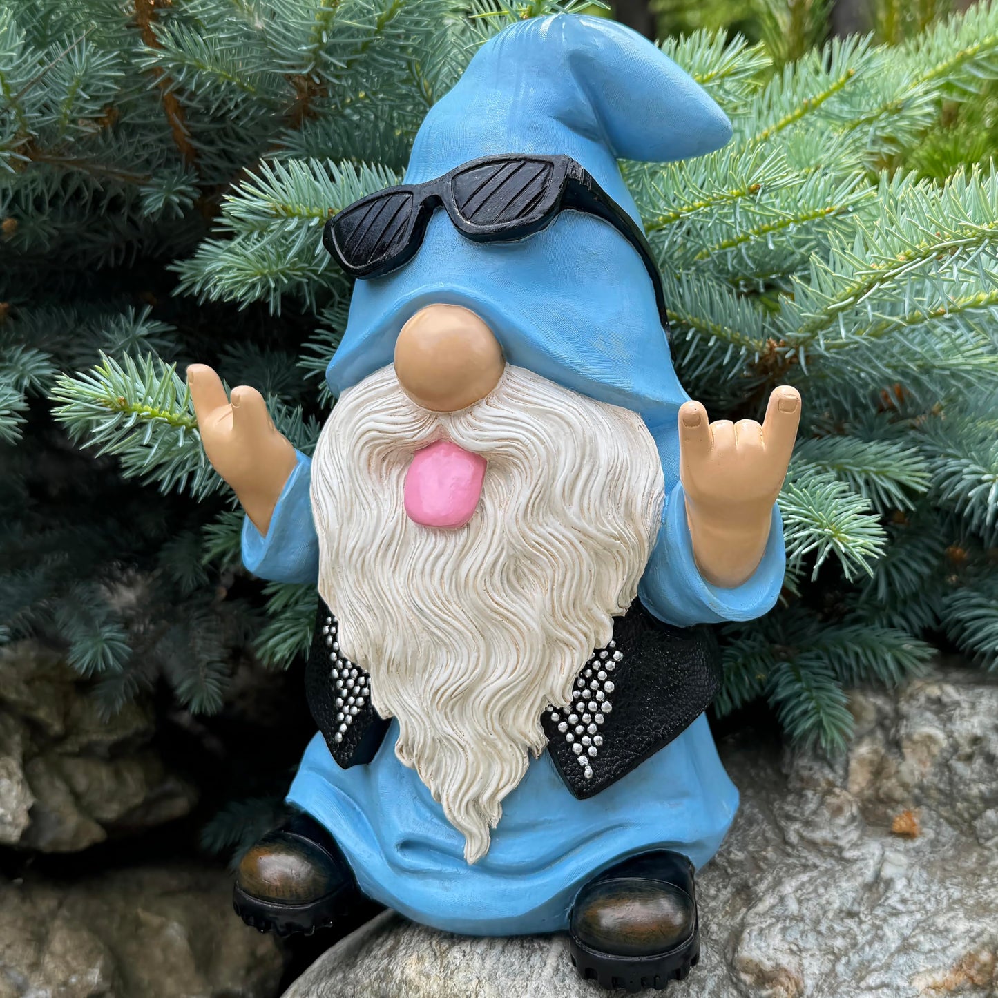 Mood Lab Garden Gnome - Rocker Gnome Statue - 9.25 Inch Tall Lawn Figurine - for Outdoor or House Decor - Funny Yard and Patio Decoration