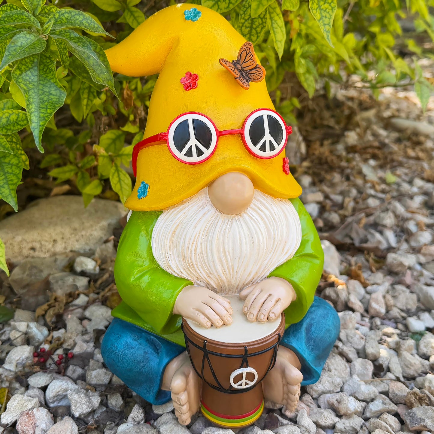 Mood Lab Garden Gnome - Hippie Drummer Gnome Figurine - 9.1 Inch Tall Funny Lawn Statue - for Outdoor or House Decor