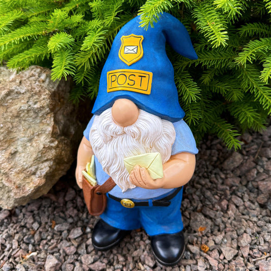 Mood Lab Garden Gnome - Funny Postman Gnome Figurine - 9.25 Inch Tall Lawn Statue - for Outdoor or House Decor