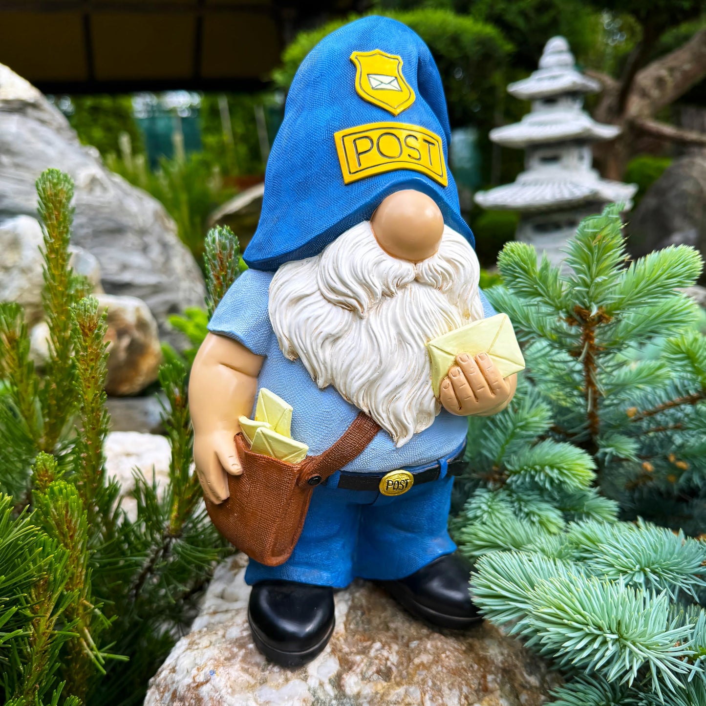 Mood Lab Garden Gnome - Funny Postman Gnome Figurine - 9.25 Inch Tall Lawn Statue - for Outdoor or House Decor
