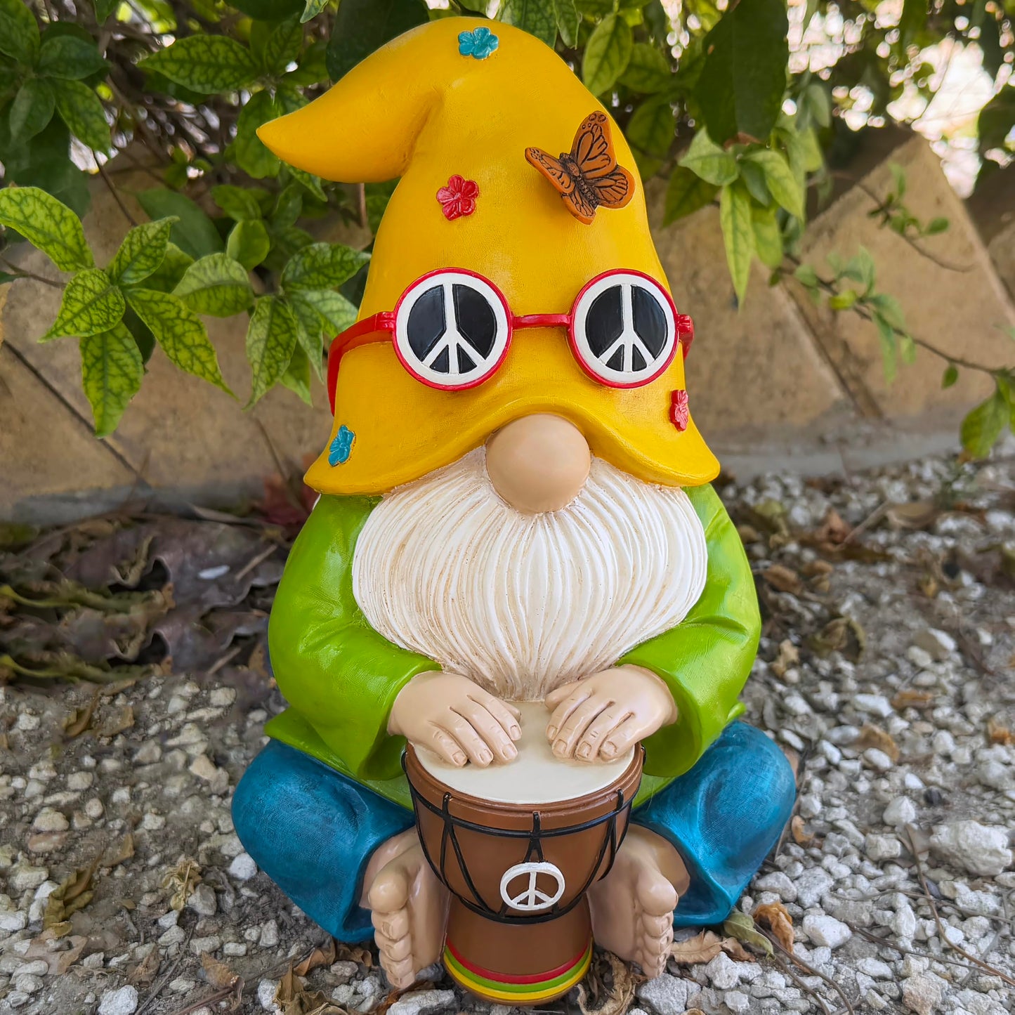 Mood Lab Garden Gnome - Hippie Drummer Gnome Figurine - 9.1 Inch Tall Funny Lawn Statue - for Outdoor or House Decor