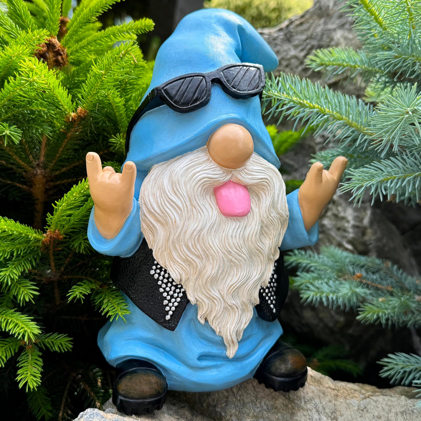 Mood Lab Garden Gnome - Rocker Gnome Statue - 9.25 Inch Tall Lawn Figurine - for Outdoor or House Decor - Funny Yard and Patio Decoration