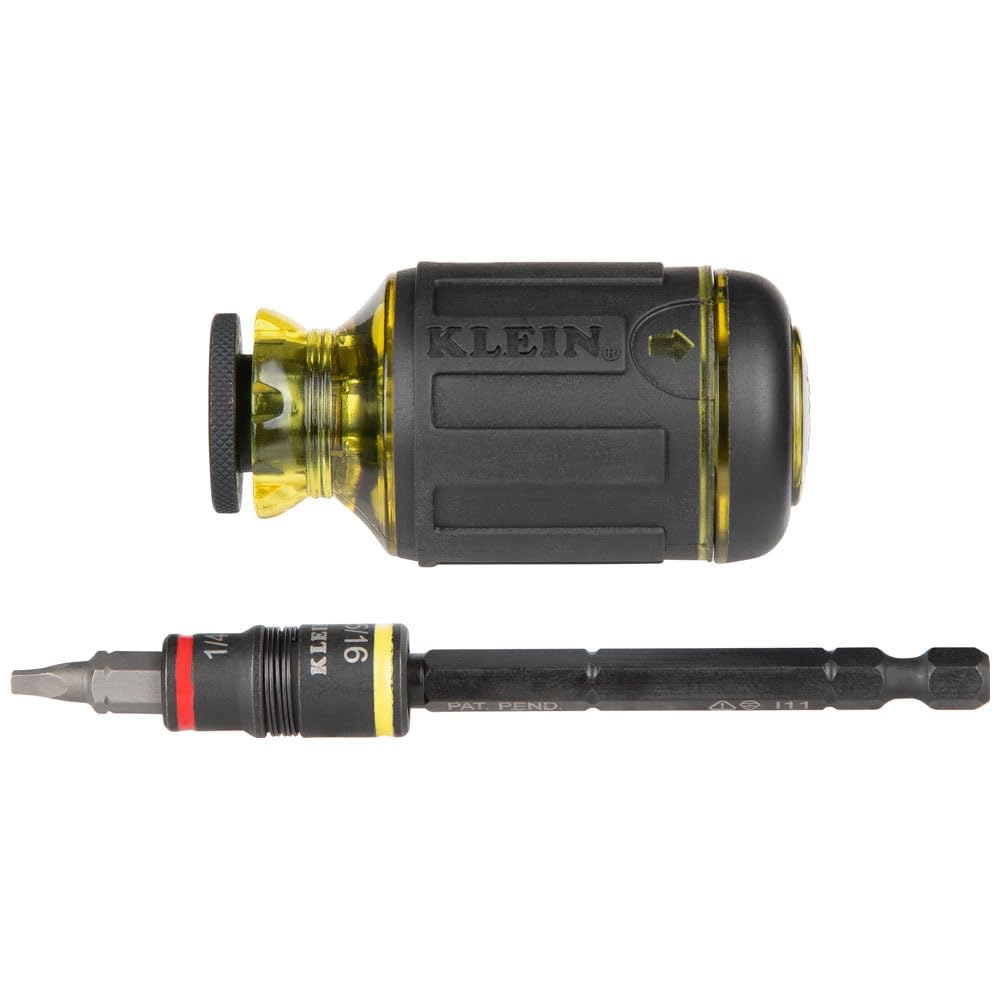 Klein Tools 32308HD Impact Driver Set, 12-in-1 Stubby Driver Set, 2 Hex Flip Sockets, 7 Bits, 1/4-Inch Deep Bit Holding Feature