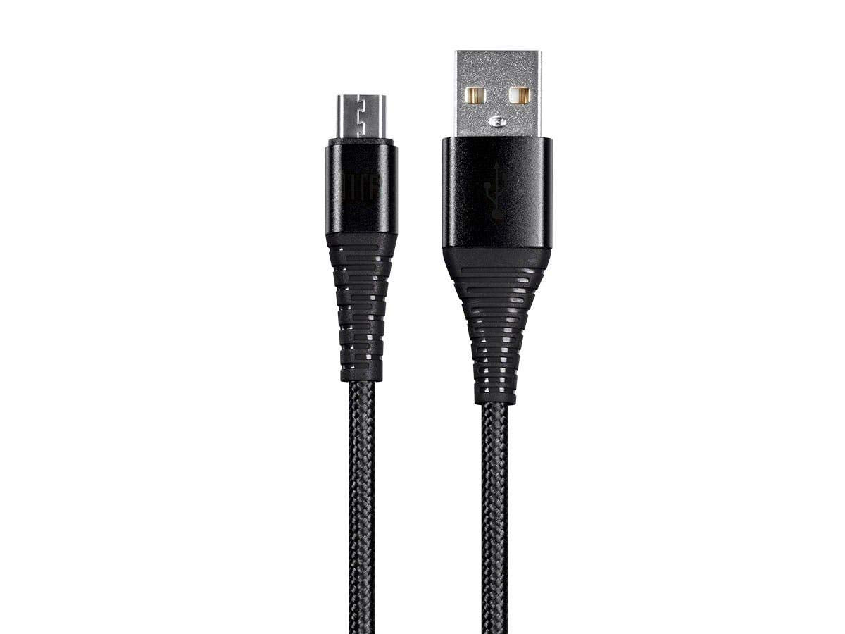 Monoprice USB 2.0 Micro B to Type A Charge & Sync Cable - 6 Feet - Black | Nylon-Braid, Durable, Kevlar-Reinforced - AtlasFlex Series