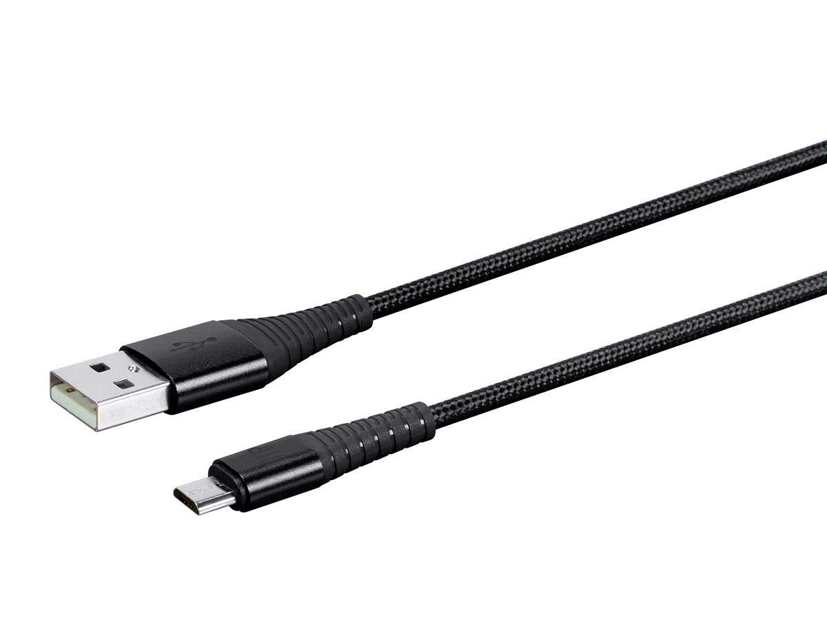 Monoprice USB 2.0 Micro B to Type A Charge & Sync Cable - 6 Feet - Black | Nylon-Braid, Durable, Kevlar-Reinforced - AtlasFlex Series