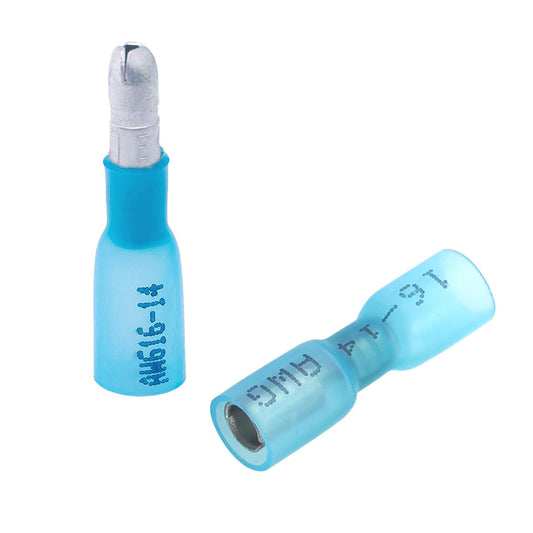 200PCS Heat Shrink Bullet Connectors, Bullet Terminals, Female and Male Crimp Connectors for Watercraft, Electronics, Automotive AWG16-14-Blue