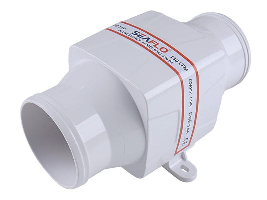 SEAFLO 3" In-Line Marine Bilge Air Blower 12V 130 CFM Ultra-Quiet White for Yacht/Sailboat/Boat - Model Number:SFIB1-130-01