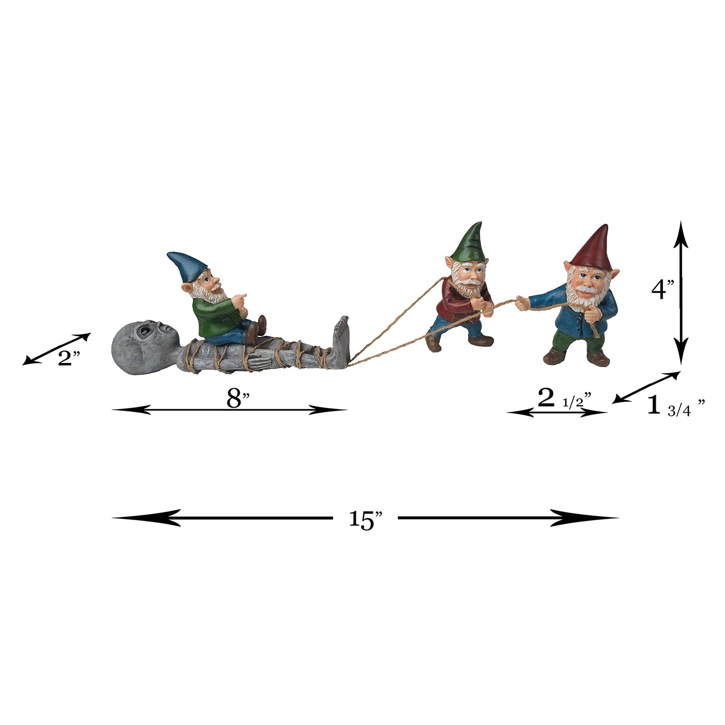 BELLA HAUS DESIGN The Great Gnome Alien Abduction Garden Statue | 15' Polyresin Outdoor Decor | Alien with Gnomes for Patio, Porch, Fence, Garden