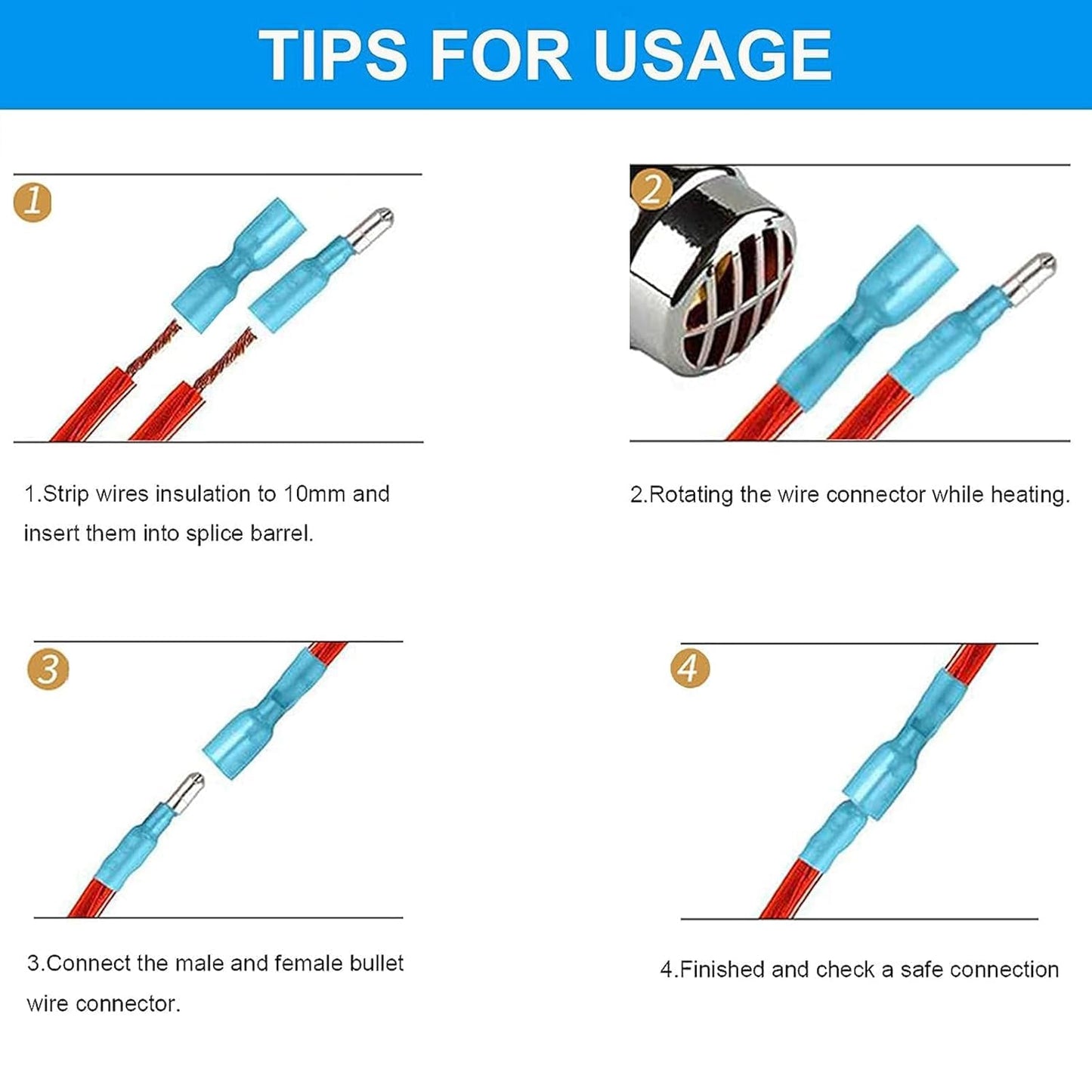 200PCS Heat Shrink Bullet Connectors, Bullet Terminals, Female and Male Crimp Connectors for Watercraft, Electronics, Automotive AWG12-10-Yellow