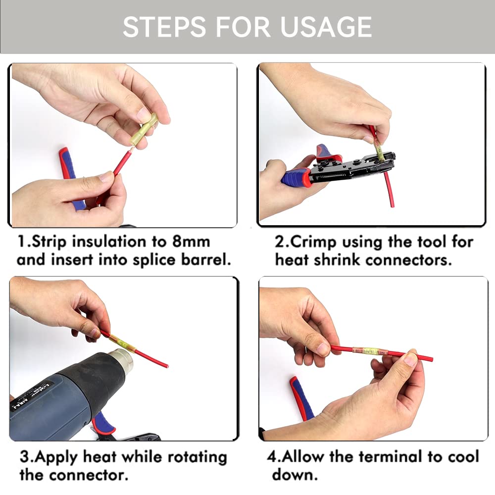 HKS 200 PCS Heat Shrink Butt Connector White 26-22 AWG - Electrical Connectors - Tinned Red Copper 0.5mm - Automotive Marine Stereo Boat Crimpr - Waterproof and Insulated