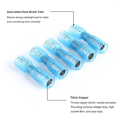 200PCS Heat Shrink Bullet Connectors, Bullet Terminals, Female and Male Crimp Connectors for Watercraft, Electronics, Automotive AWG16-14-Blue