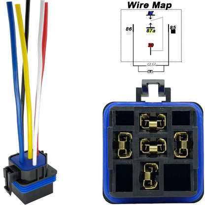 irhapsody 5 Pack 40/30 AMP 12V DC Waterproof Relay and Harness - Heavy Duty 12 AWG Tinned Copper Wires, 5-PIN SPDT Automotive Relay